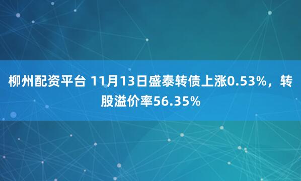 柳州配资平台 11月13日盛泰转债上涨0.53%，转股溢价率56.35%