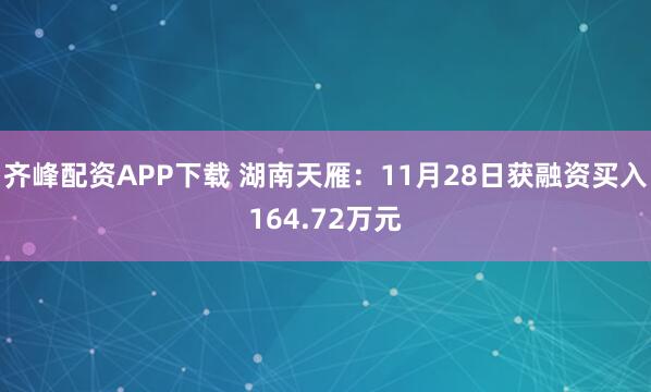 齐峰配资APP下载 湖南天雁：11月28日获融资买入164.72万元